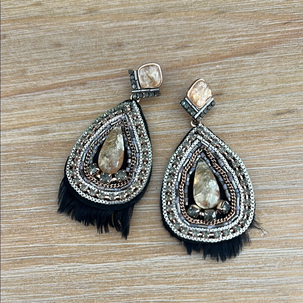 Stella & Dot Constantine Feather Beaded Chandelier Earrings